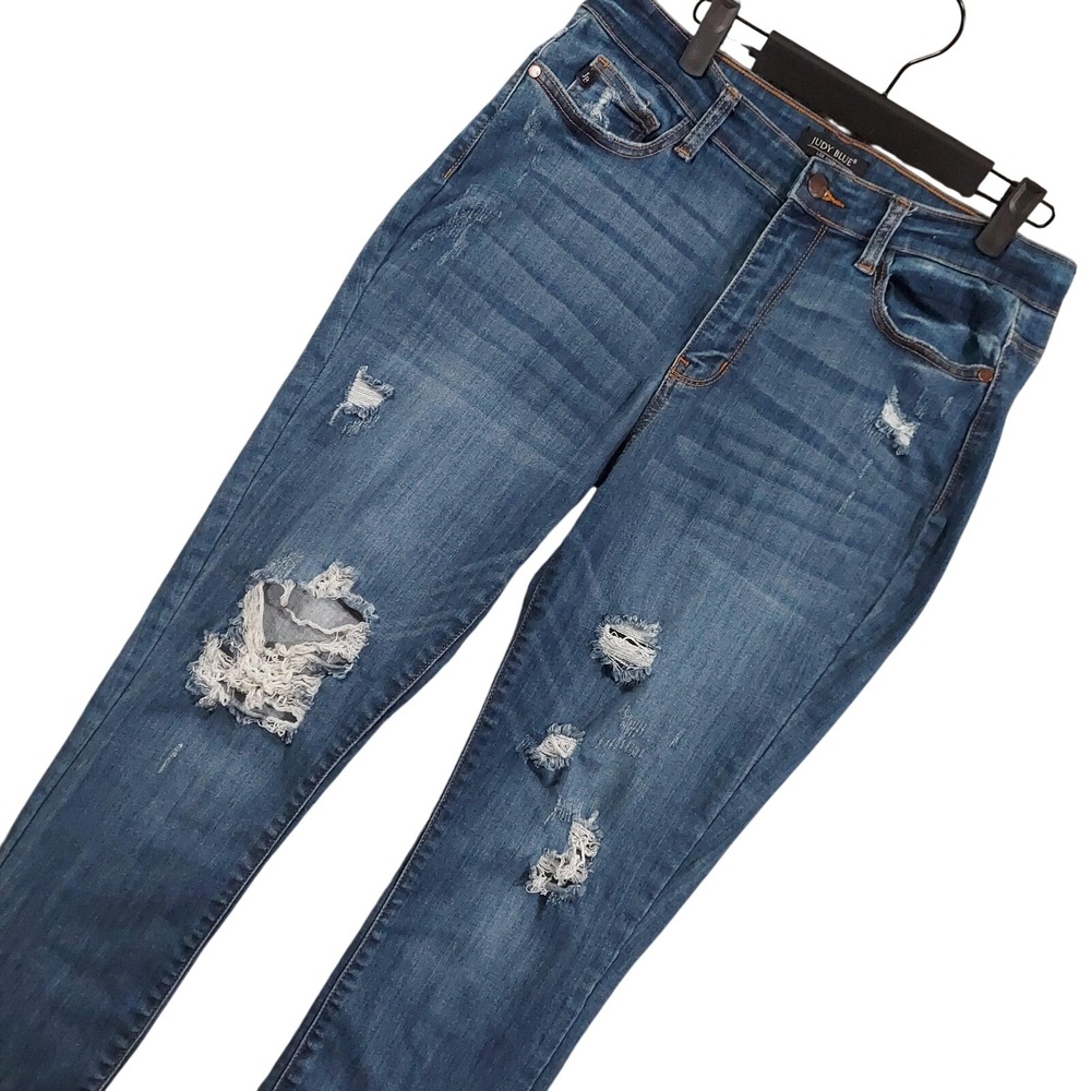 Judy Blue Skinny Fit Jeans Womens 13/31 Blue Medium Wash Distressed Stretch
